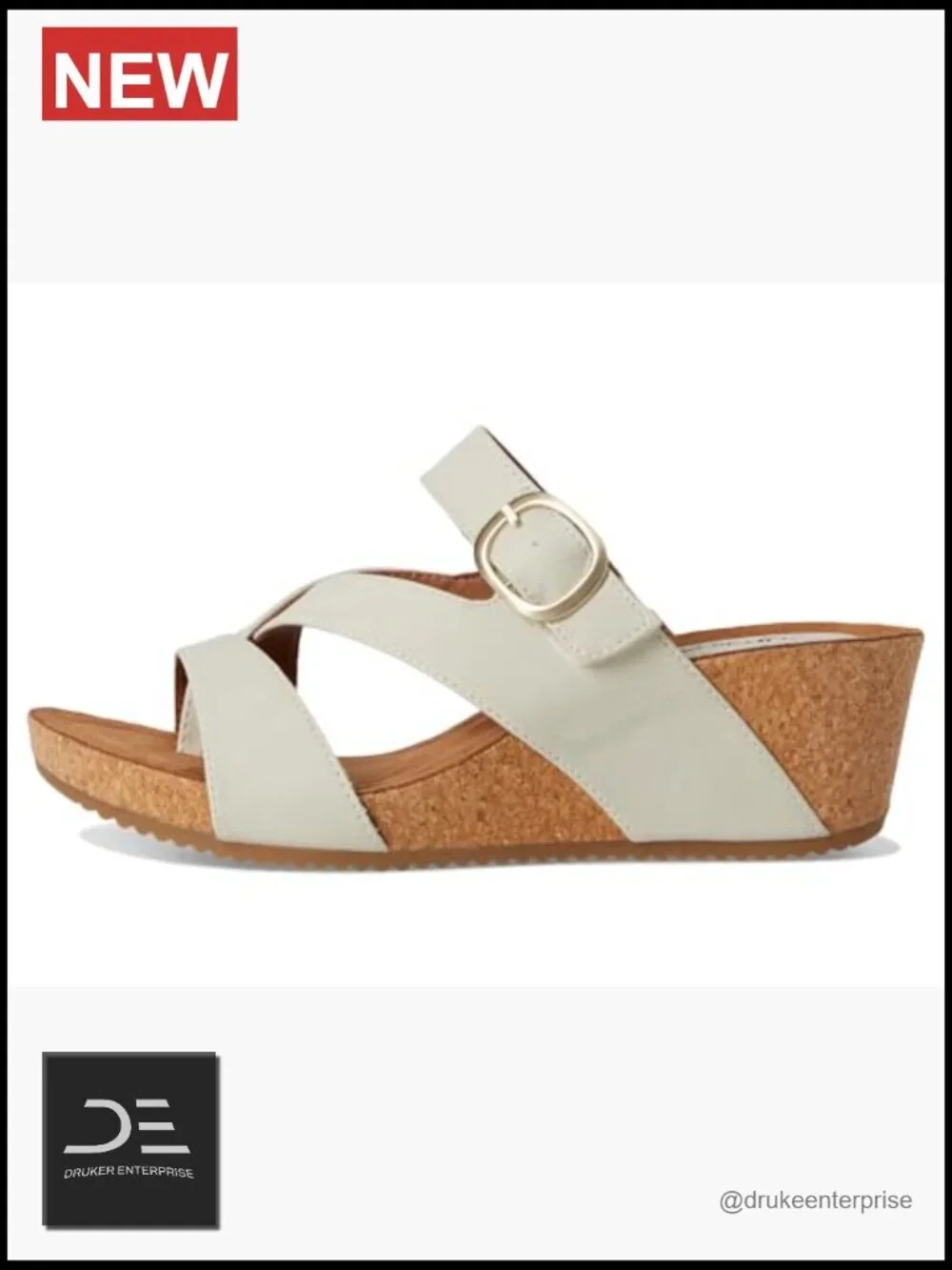 Women's Wedge Sandals with Cork Footbed and Faux Leather Upper